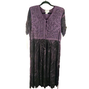 L G S Women's Dress Purple Black Size 14 Bohemian Hippy Cottage core